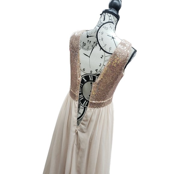 Lulus Women's size Medium Champagne Sequin Sleeveless Elegant Formal Gown - Picture 3 of 6
